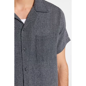 Trendyol Navy Blue Men's Relax Fit Linen Textured Summer Shirt
