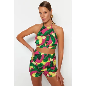 Trendyol Tropical Patterned Woven 100% Cotton blouse and shorts Set