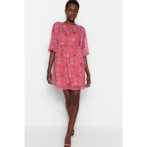 Trendyol Pink Straight-Cut Mini Dress with Woven Lined and Floral