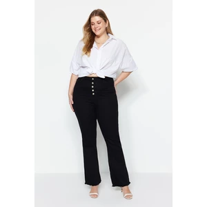 Trendyol Curve Black High Waist Bell Leg Jeans with Buttons and Tassel Detail