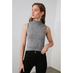 Trendyol Gray Stand Up Collar Knitwear Blouse