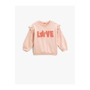 Koton Frilled Sweatshirt with Plush Detailed Crew Neck Sharding