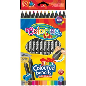 Colorino Pastelky trojhranné Colorino JUMBO, černé dřevo, s ořezávátkem, 12 barev