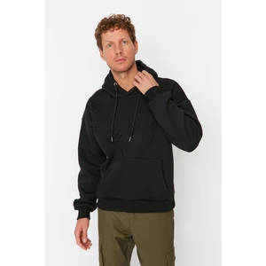 Trendyol Black Men's Oversize Fit Long Sleeve Hooded Paneled Sweatshirt