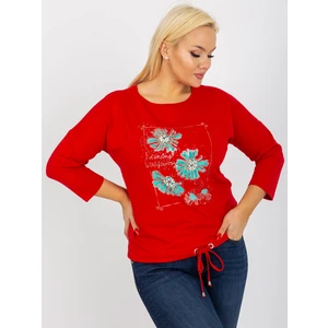 Women's blouse plus size with 3/4 sleeves and print - red