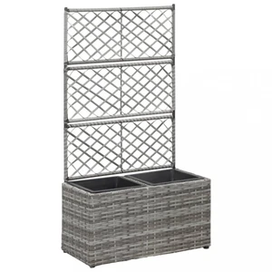 Truhlík s treláží a 2 květináči 58x30x107 cm polyratan Dekorhome Šedá,Truhlík s treláží a 2 květináči 58x30x107 cm polyratan Dekorhome Šedá
