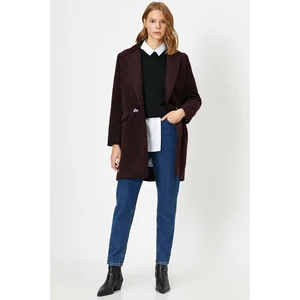 Koton Women's Burgundy Dugme Detail Coat