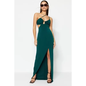 Trendyol Emerald Lined Evening Dress with Knitted piping