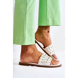 Women's leather slippers with Brien white decoration