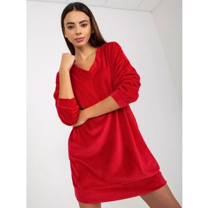 Red velor dress with long sleeves