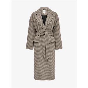Beige ladies checkered coat with wool ONLY Lipa - Ladies