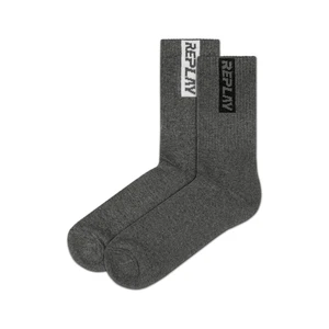 Replay Socks Tennis Half Terry Leg Stripe&Logo 2Prs Banderole - D Grey - Men's