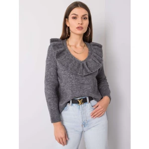 RUE PARIS Dark gray sweater with a frill