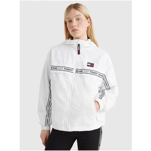 White Women's Patterned Lightweight Hooded Jacket Tommy Jeans Chicago - Women