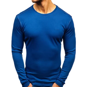 Královsky modré pánské tričko s dlouhým rukávem bez potisku Bolf 14359