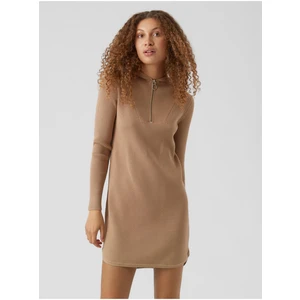 Brown Ribbed Hoodie Dress VERO MODA Hermosa - Ladies