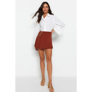 Trendyol Brown Chain and Pleat Detail Woven Short Skirt