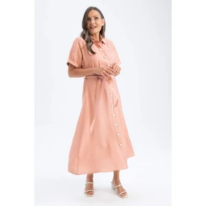 DEFACTO Shirt Collar Linen Look Midi Short Sleeve Dress