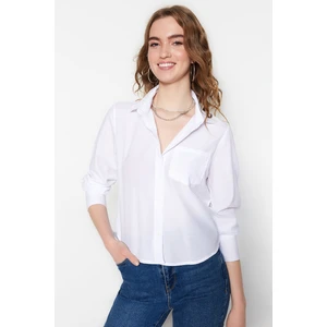 Trendyol Ecru Basic Woven Cotton Shirt with Pocket