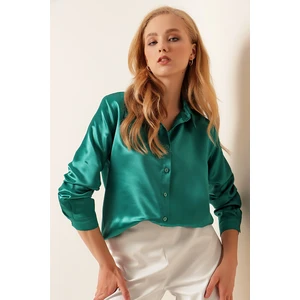 Bigdart 3964 Lightly Flowy Satin Shirt - A.green