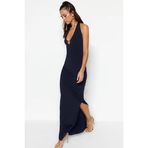 Trendyol Navy Blue Fitted Evening Dress With Knitted Accessories
