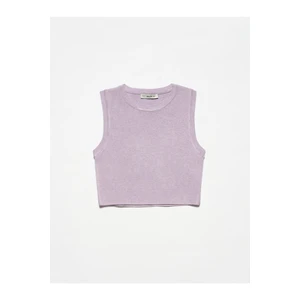 Dilvin 10172 Crew Neck Knitwear Crop-lilac M.