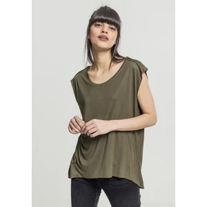 Women's Olive T-Shirt HiLo with Shoulder Zipper