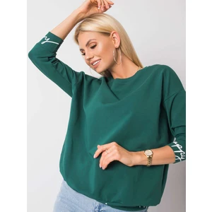 Dark green sweatshirt with inscriptions on the cuffs
