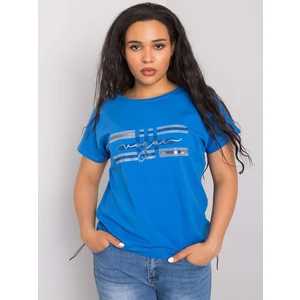 Plus size blue blouse with decorative stripes