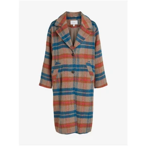 Women's brown-blue checkered coat VILA Vimonta - Women's