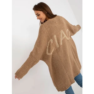 Dark beige knitted cardigan with wide sleeves OCH BELLA