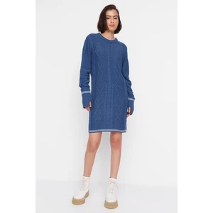 Trendyol Indigo Knitted Detailed Mini Knitwear Dress