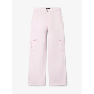 Světle růžové holčičí široké kalhoty s kapsami name it Hilse - Holky