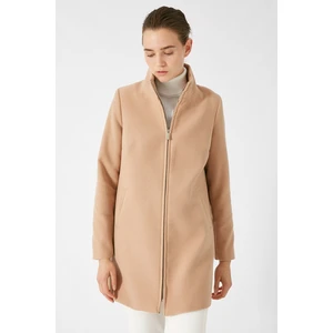 Koton Women's Brown Zippered Pocketed Cachet Coat