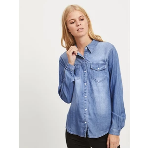 Blue Denim Long Sleeve Shirt VILA Bista - Women