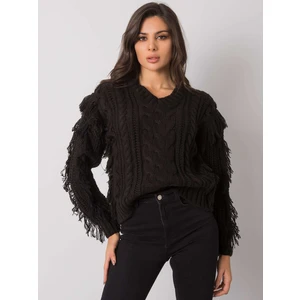 RUE PARIS Black sweater with fringes