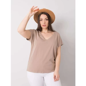 Dark beige women's plus size V-neck t-shirt