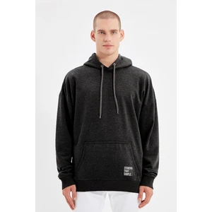 Trendyol Smoked Men's Hoodie Oversized Sweatshirt with Slogan Label