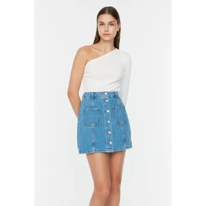 Trendyol Blue Stitch Detail Denim Skirt