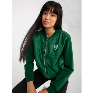 RUE PARIS dark green quilted bomber sweatshirt with pockets