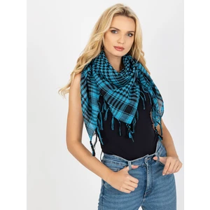 Light blue and black scarf with fringe