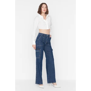 Trendyol Dark Blue Pocket Detailed High Waist Wide Leg Jeans