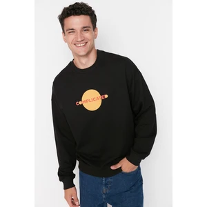 Trendyol Black Men's Oversize Fit Crew Neck Printed Long Sleeve Sweatshirt