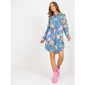 Lady's blue shirt dress with flowers
