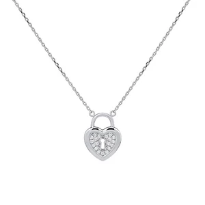 Silvego Strieborný náhrdelník zámok srdca Romeo s Brilliance Zirconia MW00303