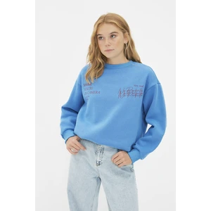 Trendyol Blue Basic Knitted Raised Sweatshirt