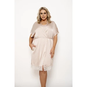 Touchscreen bathrobe with short sleeves - beige