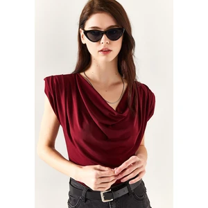 Olalook Women's Claret Red Butterfly Collar Flowy Blouse