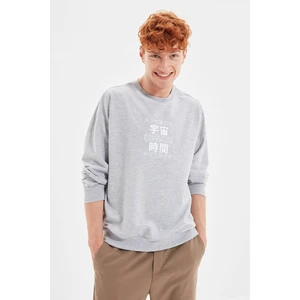 Trendyol Gray Men's Oversize Crew Neck Printed Sweatshirt