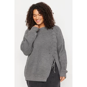 Trendyol Curve Anthracite Tie Detailed Knitwear Sweater